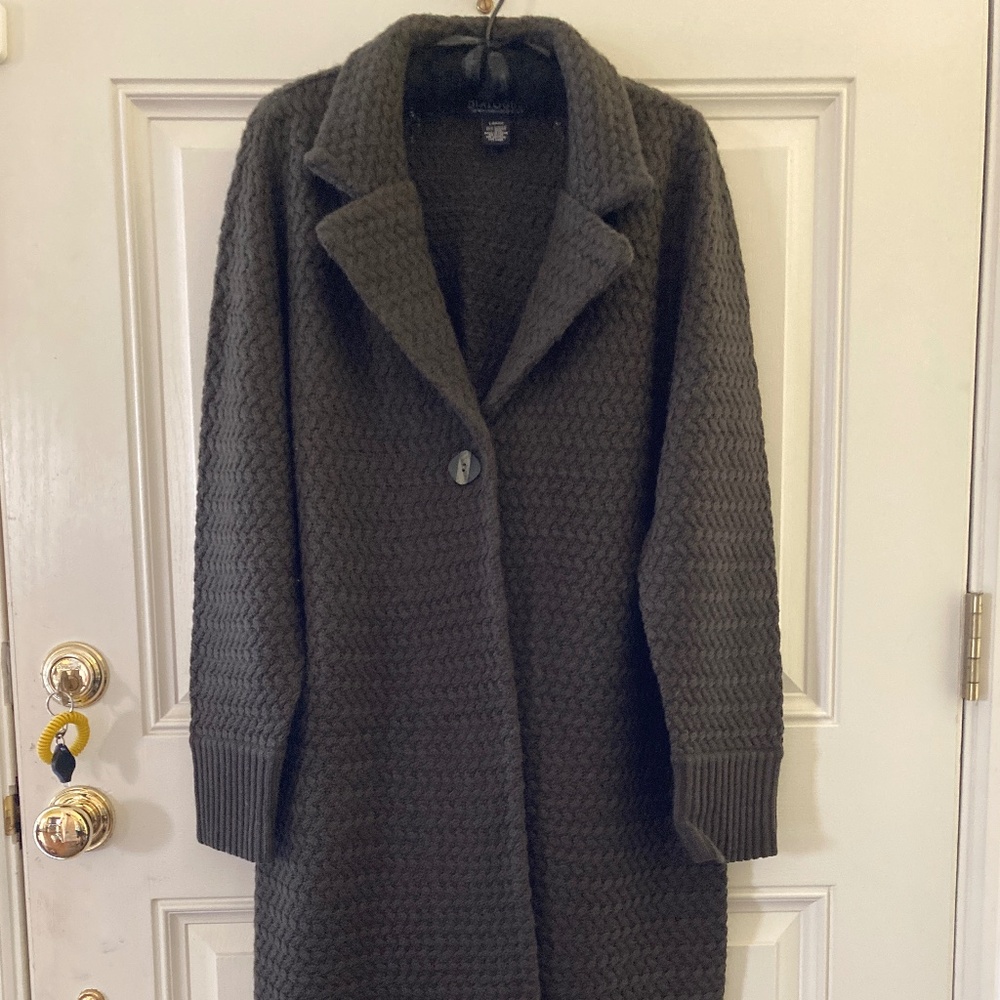 Dialogue UltraMerino Textured One Button Closure Long Cardigan/Olive/Size L/NEW!
